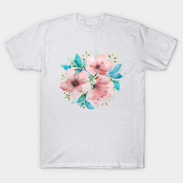 Watercolor Pink and Turquoise Botanical Arrangement 2 T-Shirt by Jessfm